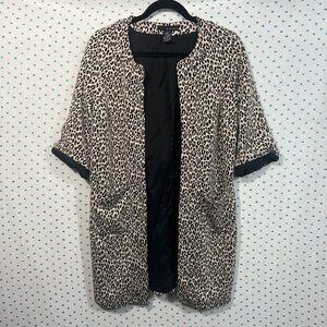 Grace Animal Print Tan & Black 3/4 Sleeve Button Up Cover Up Jacket